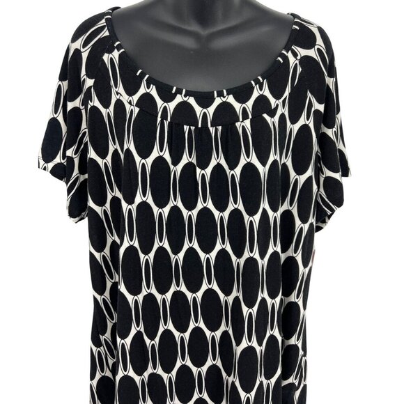 Jm Collection Women Black White Geometric Top Blouse Plus 1X Stretch Scoop New - Picture 2 of 8